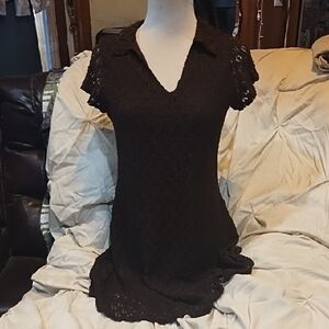 No Label Brown Embroidered Short Sleeve Dress